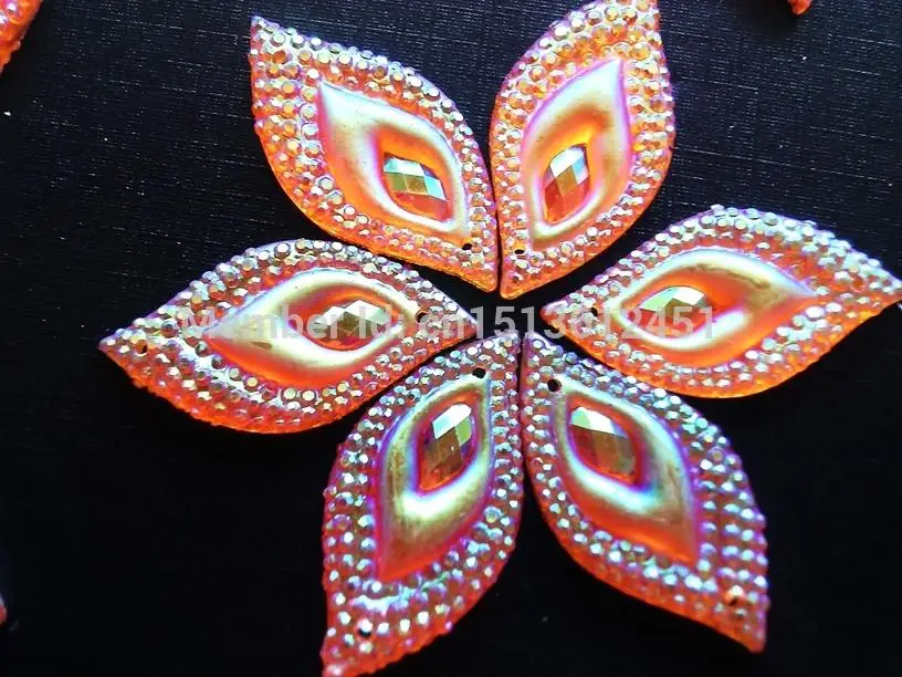 Стразы золотого цвета AB Пришивные с кристаллами плоским основанием в форме глаза