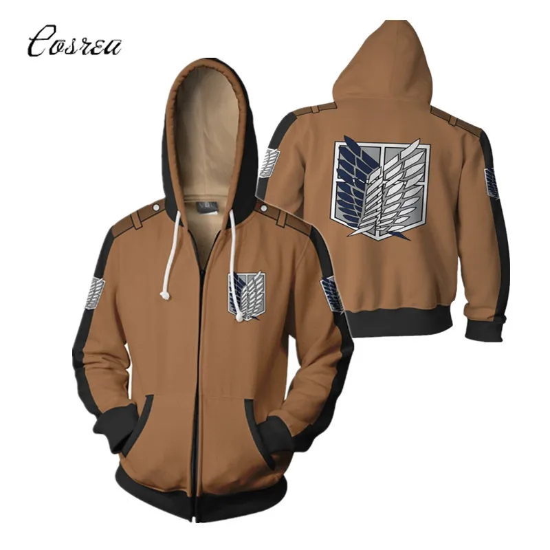 

Attack on Titan Anime Hoodie Sweatshirt Zipper Jacket Long Sleeve Top Coat Streetwear Men Halloween Costume Men All Might Female