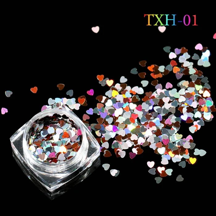 TXH01 1 коробка разерцветное сердце форма ногтей блестки, пластинки розовый фиолетовый Серебряный блестки маникюр Дизайн ногтей украшения аксессуары - Цвет: TXH01