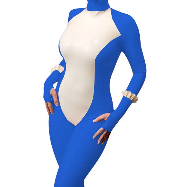 

Pure Latex Rubber Navy Blue and White Bodysuit All inclusive set Size XXS-XXL