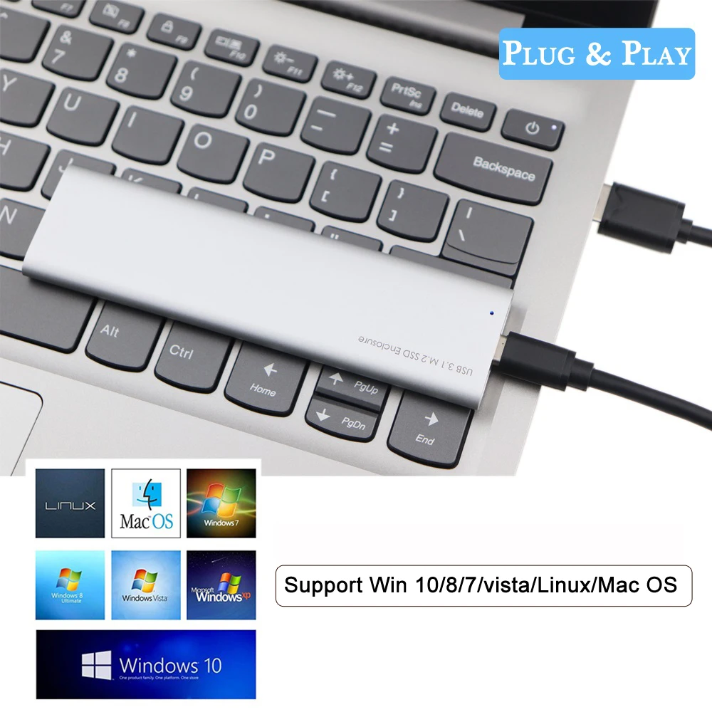 

External M.2 to USB C SSD Case NGFF SATA-based B Key to Type C 3.1 Gen 1 SSD Enclosure UASP For 2230 to 22280 Solid State Drives