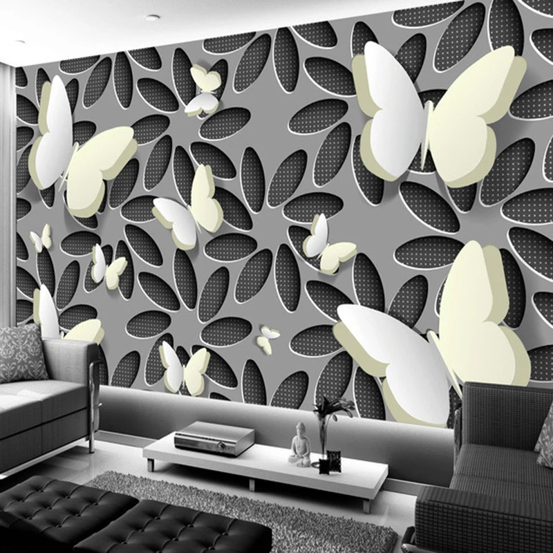 3D Stereoscopic Self-adhesive Butterfly Flower Sticker Mural Modern Living Room Sofa TV Background Decor Wallpaper Waterproof