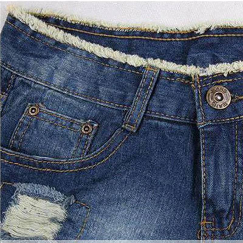 Plus Size Cowboy Denim Shorts Women Embroidery Letters Ripped Hole Bleached Female Short Jeans Zipper Fly Boyfriend G12 | Женская одежда