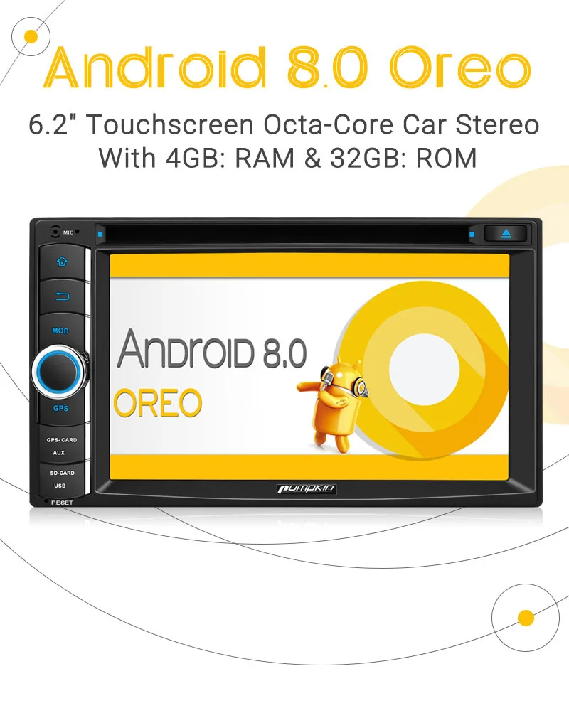 Тыква Android 8 0 автомобильный Радио dvd плеер 2 Din 6 ''универсальный стерео GPS