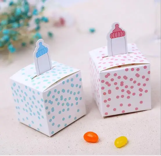 100 шт./лот рожок узор розовый синий день рождения мальчика Baby Shower конфеты коробка
