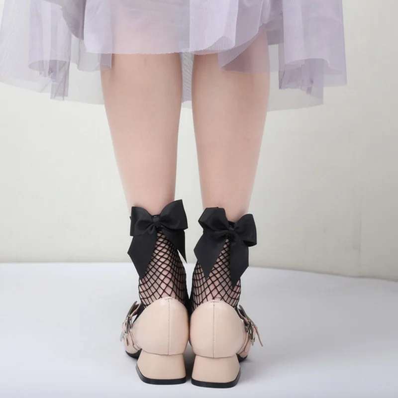 Женские ажурные носки Harajuku Goth Punk сексуальные в сетку с бантиком 2017|fishnet socks|socks