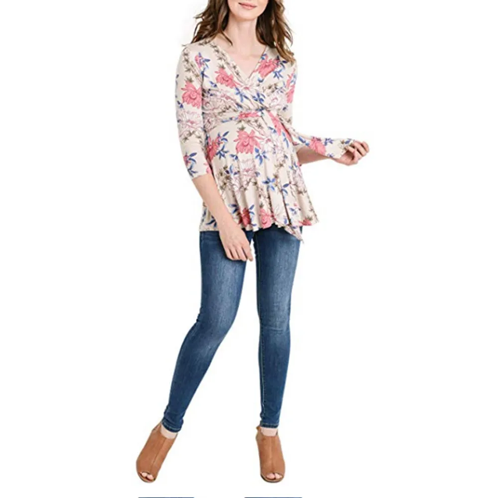 SAGACE Maternity Long Sleeve Tops Beach Floral Ladies Flower Print Womens Clothes | Мать и ребенок