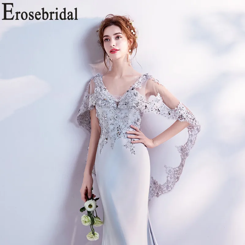 Erosebridal New Arrival 2019 Satin Evening Dress Mermaid Gown Backless Formal Party Women Gray robe de soiree | Свадьбы и торжества