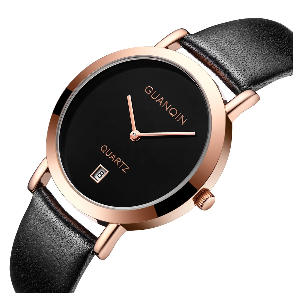 GUANQIN GS19047 женский кожаный ремешок кварцевые часы Дата дисплей ультра тонкий