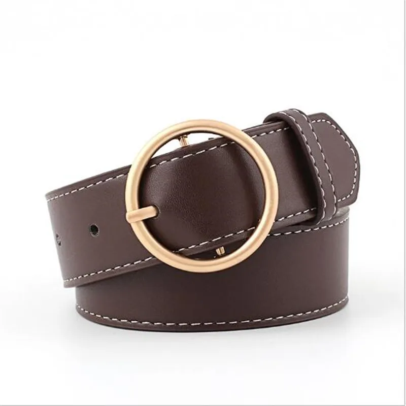 

New Women's Belts Fashion Design gold Metal round buckle waistbands black Silver strap Waist Belt for Women jeans cintos girdles