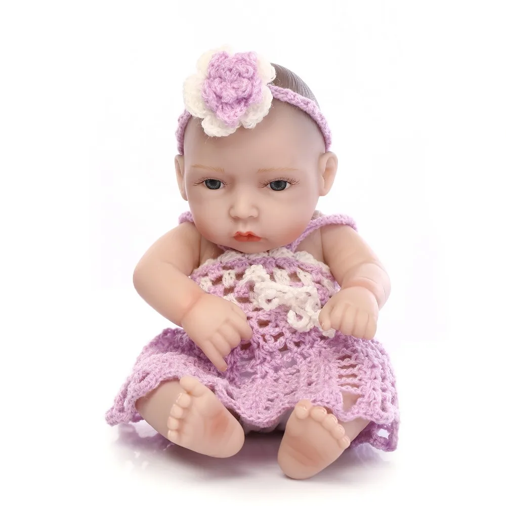 

11inch 28cm Reborn Baby Doll Soft Silicone Lifelike Toy Gift for Children Christmas Presents Purple White Sweater Lovely