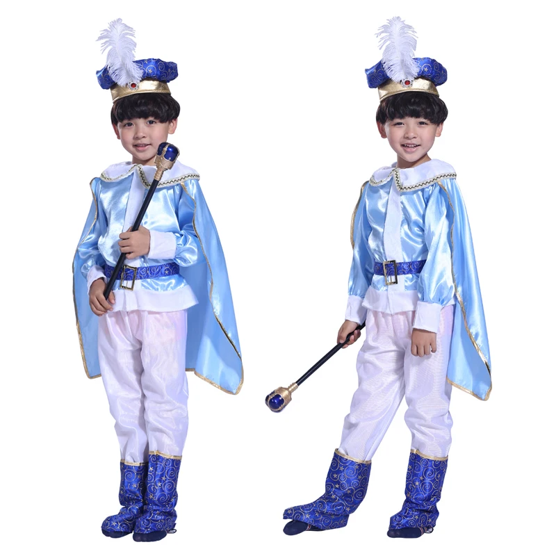 Рождественский детский костюм на Хэллоуин для мальчиков красивый принц синий