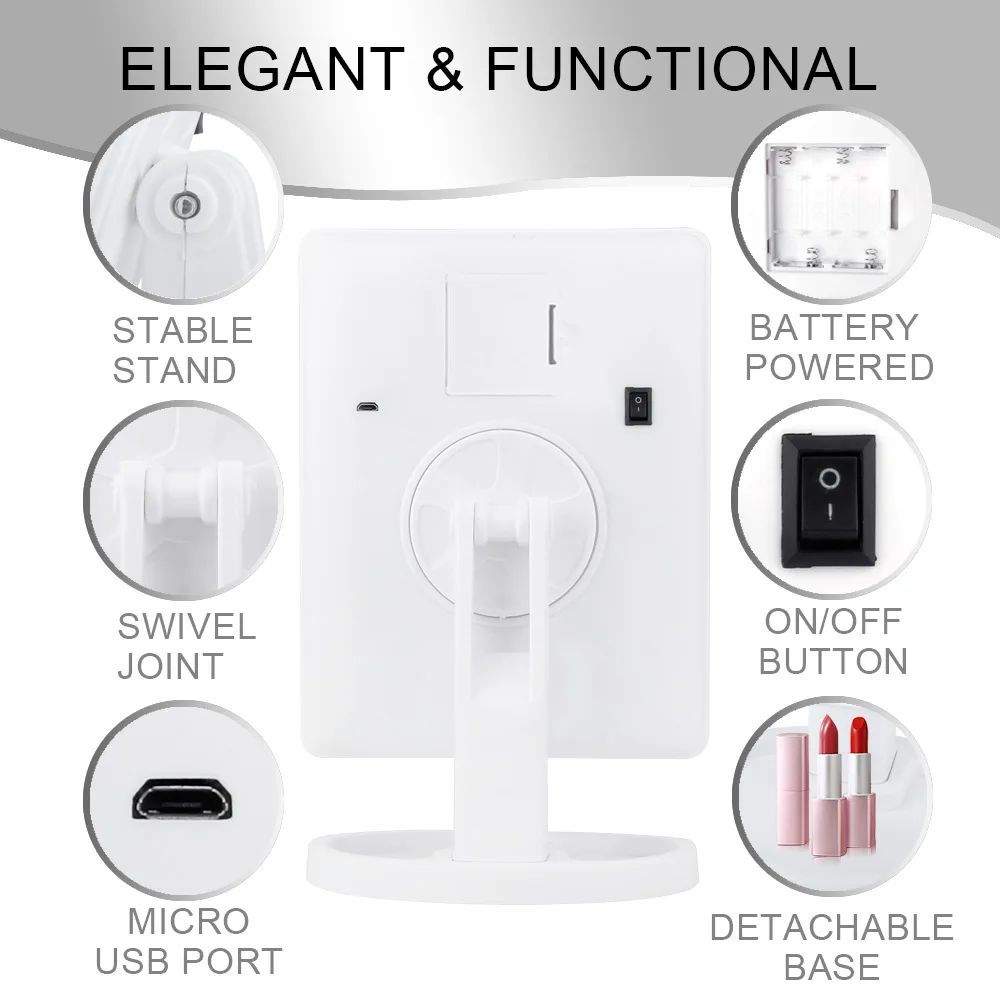 Зеркало для макияжа с сенсорным экраном 22 светодиодными лампами 1x/2X/3X/10X