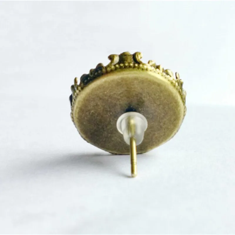 Золотые серьги-гвоздики с короной для женщин Стеклянные Кабошоны круглые