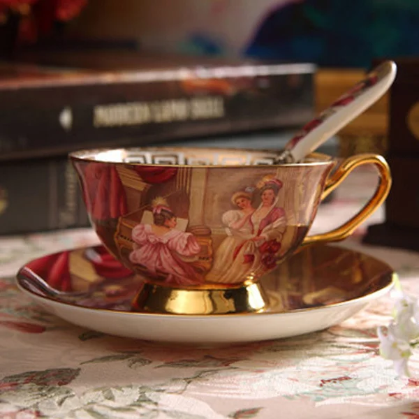 Роскошная Картина Маслом Печатная керамическая кофейная чашка и блюдце