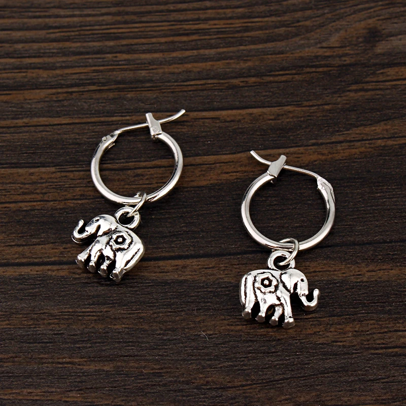 1pair European Retro Small Elephant Pendant Hoop Earrings Women Antique Color Circle Earring Funny Jewelry E555 | Украшения и