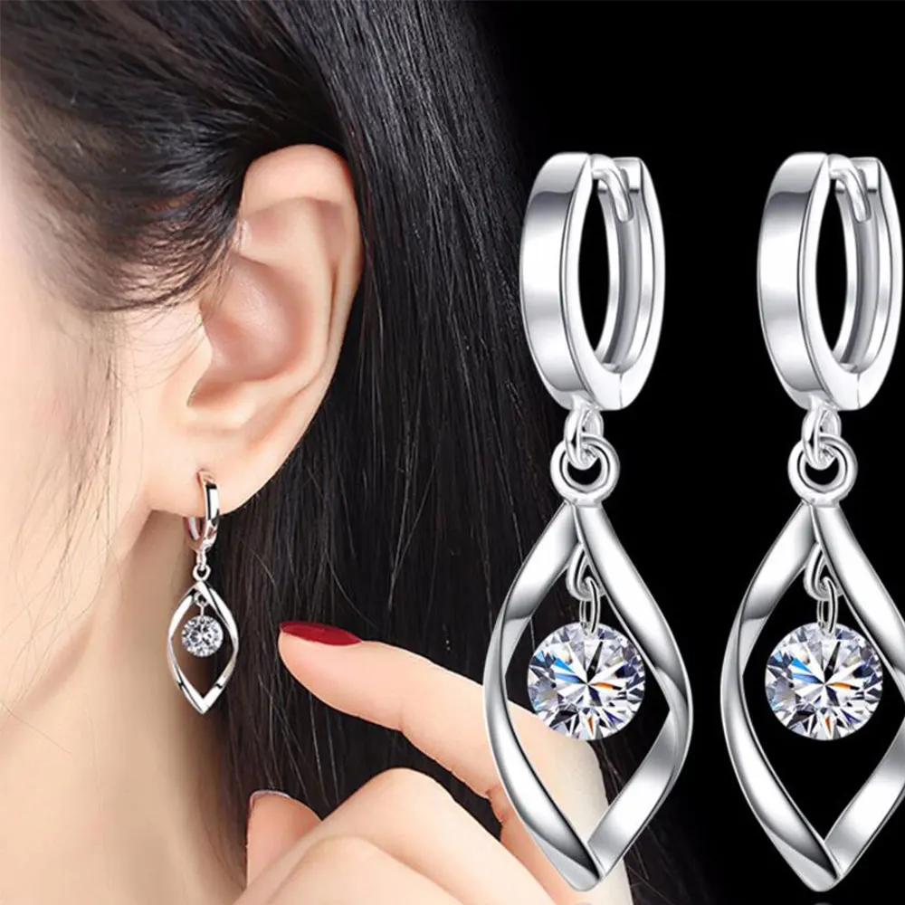 Женские сережки кольца ANENJERY из 925 пробы серебра с цирконием S E313|twisted hoop earrings|hoop