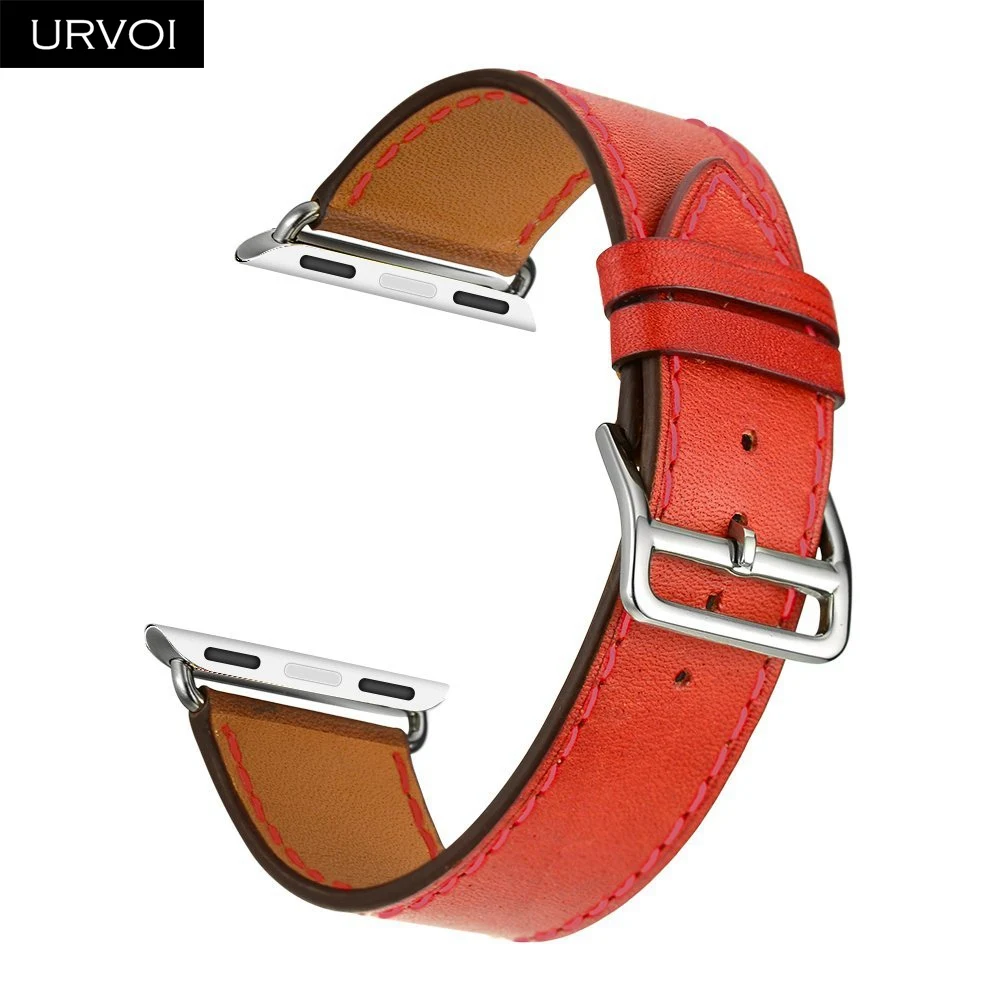 URVOI одиночный Тур группа для apple watch серии 5 4 3 2 1 Swift кожаный ремешок для iWatch Наручные Классические ручной работы noir 40 44 мм - Цвет ремешка: Red