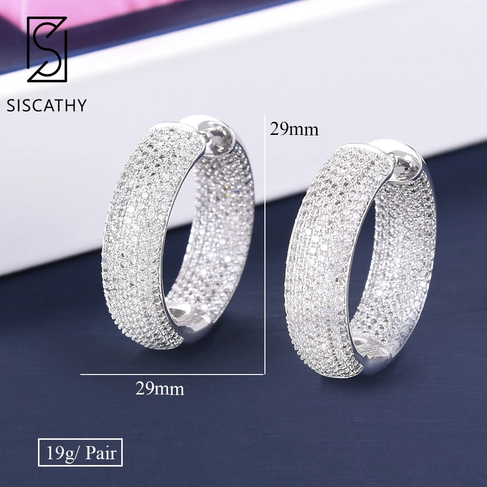 

SISCATHY Trendy Earrings Jewelry Multicolors Cubic Zirconia Inlaid Wide Surface Circle Hoop Earrings For Women bijoux femme