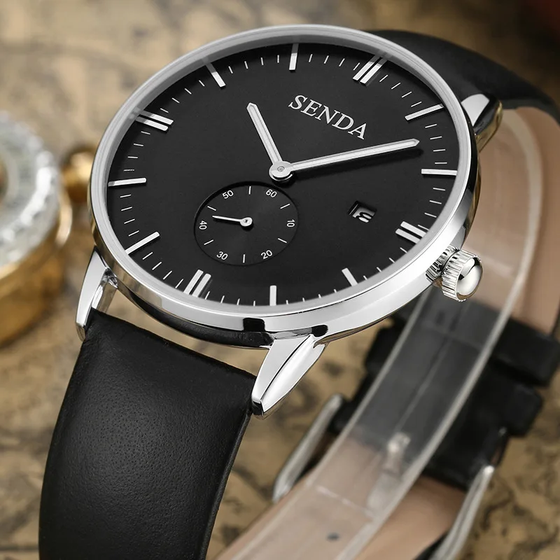 Бренд SENDA мужские часы кожа уникальные повседневные кварцевые водонепроницаемые