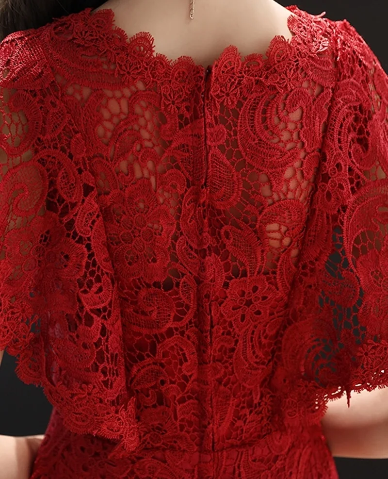 Платье вечерние платье, вечерний наряд невесты сестры Vestido сексуальные кружевные бордовые платья TS702