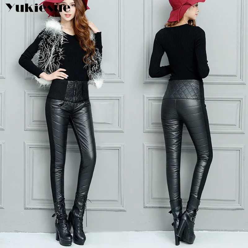 Женские брюки больших размеров зимние с высокой талией эластичная верхняя