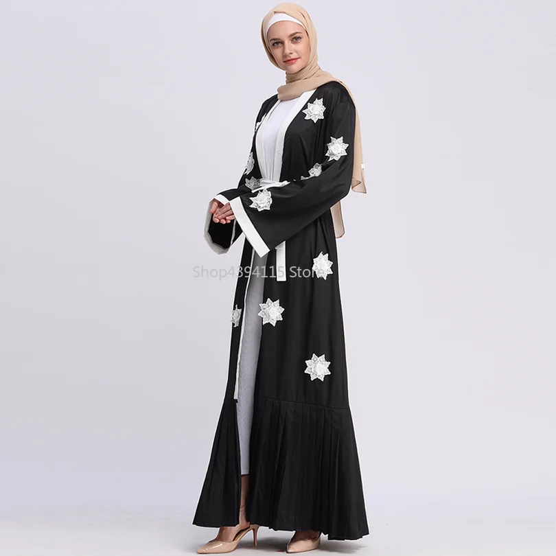 Abaya кардиган Дубайский Мусульманский Длинный плиссированный Жемчуг Цветочный