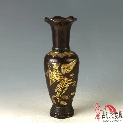 

Antique collection, antique brass, dragon and Phoenix, copper vase, pair of home decoration items.