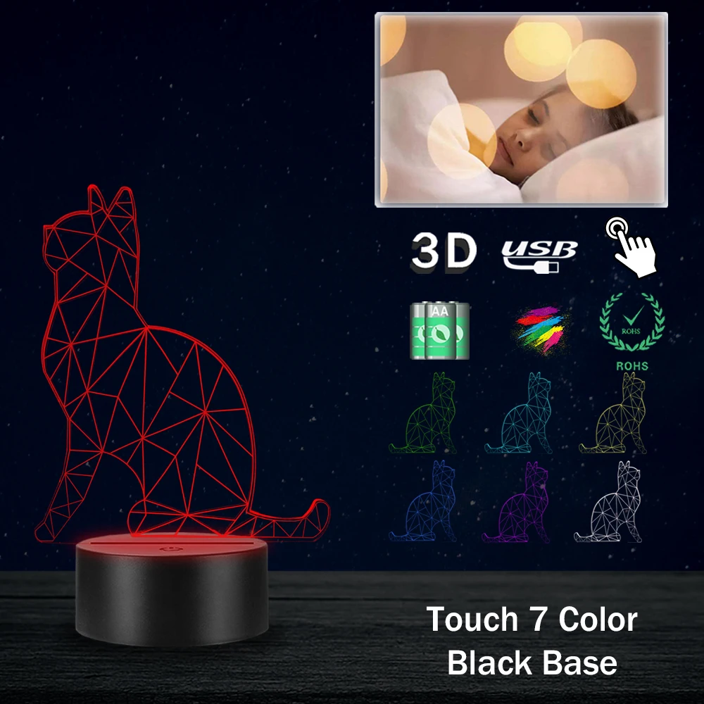 Животный Кот 3D светильник ing RGB LED USB настроение детский ночной Светильник