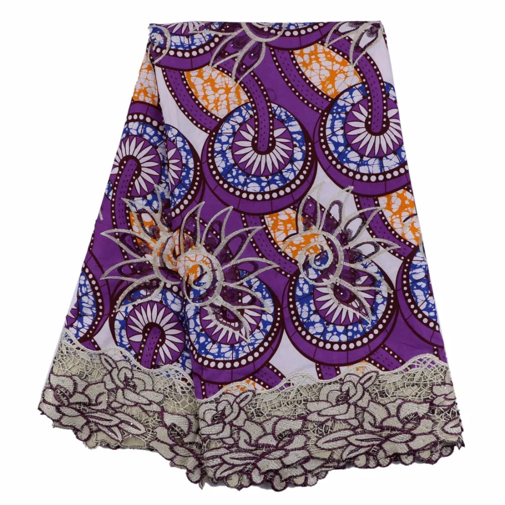 (6 ярдов/шт) 2017 Анкара Африканский Воск Принт ткани в фиолетовый &amp Orange для шитья