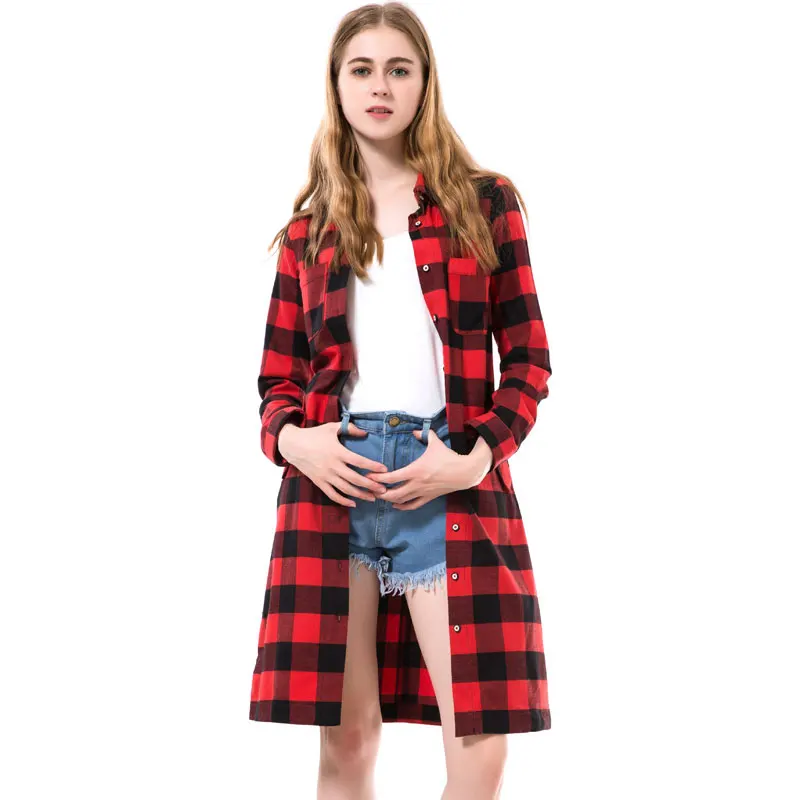 Dioufond Autumn Women Long Shirt Sleeve Red Plaid Blouses Chemise Femme Manche Longue Blusas Femininas New |