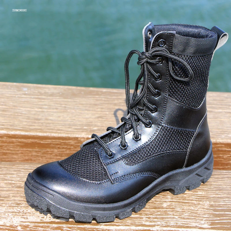 Summer bot military boots men botas hombre combat boots leather light outdoor high top mesh breathable combat tactical boots-in