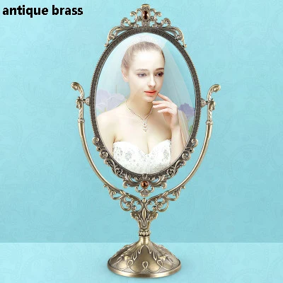 antique brass Европейские антикварные латунные с янтарными камнями, украшенные драгоценными камнями, 5x7 дюймов, двухсторонние, x1 металлические настольные качели, косметическое зеркало - Цвет: antique brass