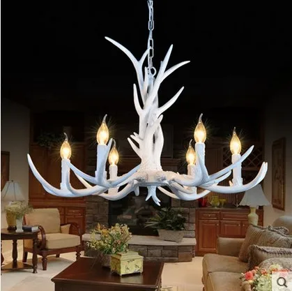 

6/8/10 Heads American Retro Pendant Lamp Europe Country Fixture Resin Deer Horn Antler Chandeliers Decoration, E14 110-220V