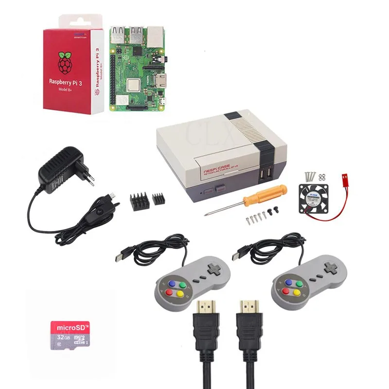 NESPi чехол + Raspberry Pi 3 Model B/B комплекты 32 Гб SD карта 3A адаптер питания теплоотвод HDMI 2