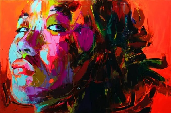 

Free Shipping Handpainted Portrait Pictures Oil Paintings Modern Abstract Art Colorful Wall Pictures Fashion Lady Home Decor Art