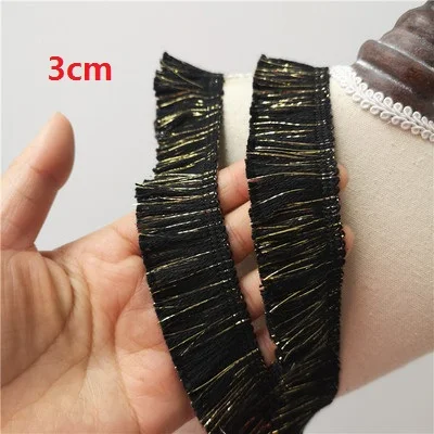 black gold 3cm 2 см 5 ярдов Черная/золотая нить+ бежевый/белый хлопок кисточка занавес бахрома Бытовые аксессуары-кисточки кружевная отделка X374 - Цвет: black gold 3cm