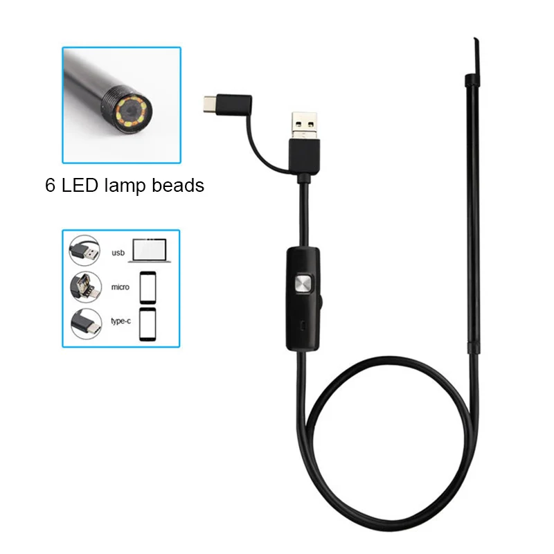 

3 In 1 Ear Spoon Borescope Ear Cleaning USB OTG Endoscope for Phone Android PC SN-Hot