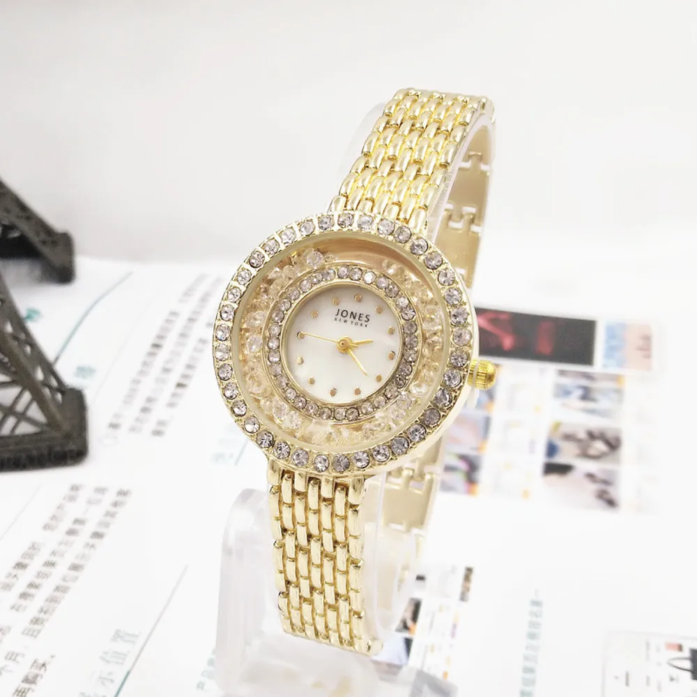 Женские наручные часы Relogio Feminino с круглыми полными бриллиантами аналоговые