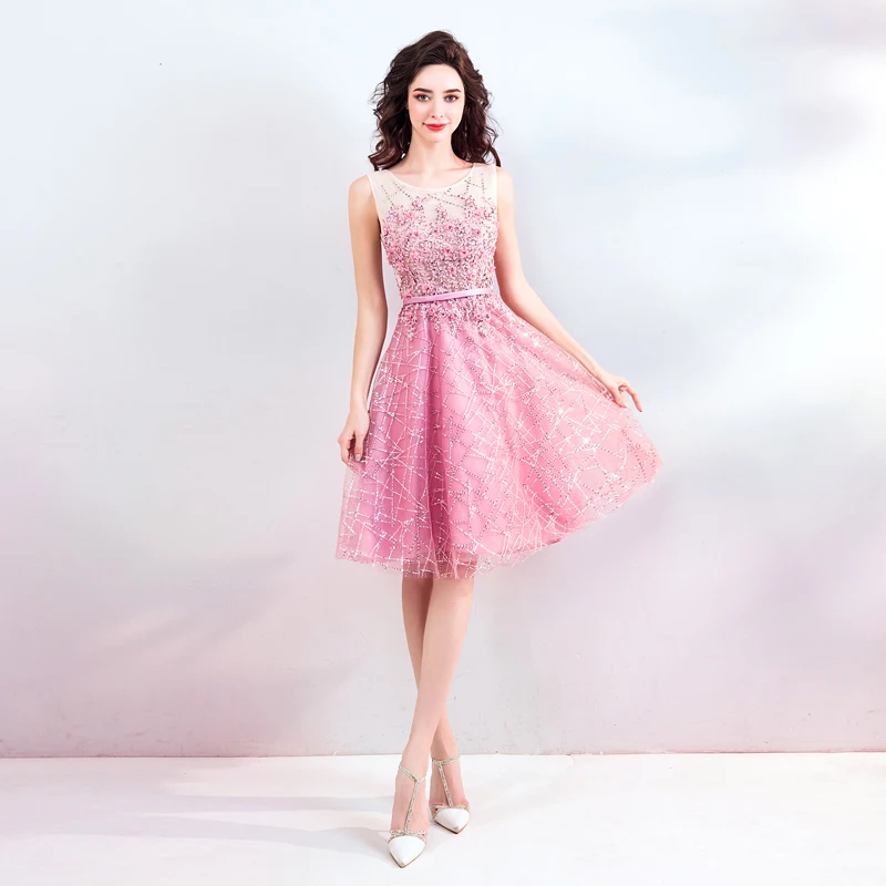 Розовые короткие платья для выпускного вечера длиной до колена Vestidos Graduacion 2018