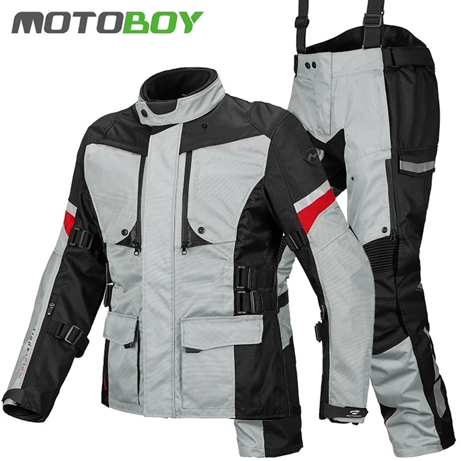 gray 1 комплект Мужская 600D Оксфорд Водонепроницаемая внедорожная езда ветрозащитная зимняя теплая подкладка Пальто мотоциклетная куртка и брюки - Цвет: gray