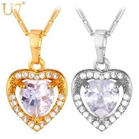 u7 love heart crystal necklace women jewelry gift silvergold color cubic zirconia necklaces pendants gift for her p642
