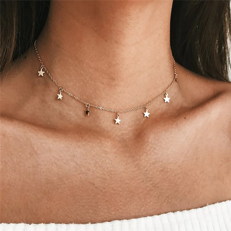 Модное ожерелье с чокером 2019 богемное Золотое звезда серебряного цвета кулон