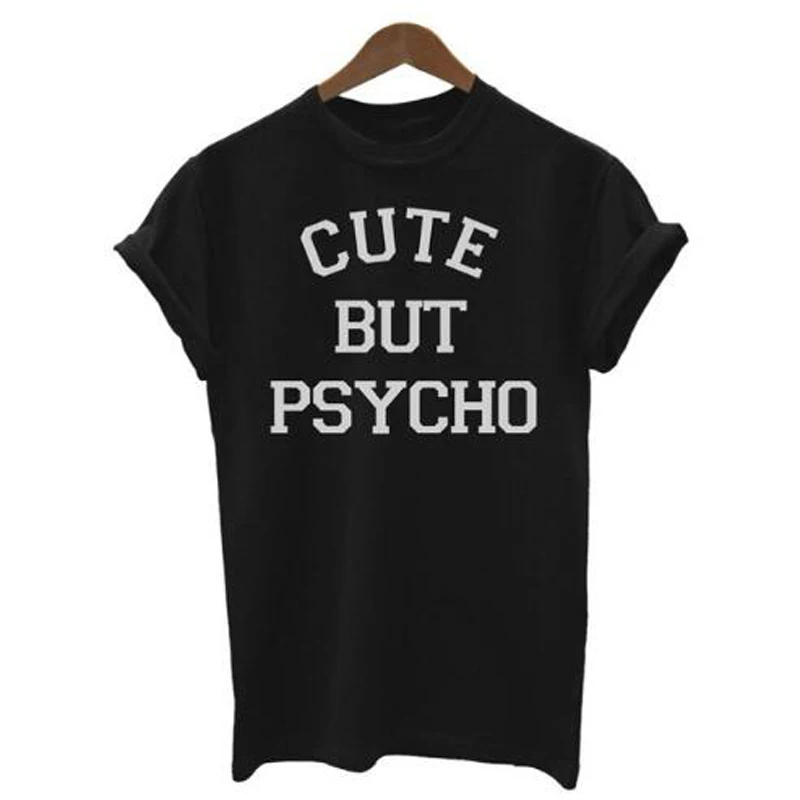 И надписью CUTE BUT PSYCHO (милый чудак с принтом в виде букв женская футболка хлопок
