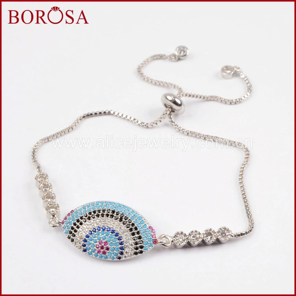 BOROSA Fashion Evil Eye Charm Bracelet CZ Micro Pave Rainbow Zircons Connector Box Chain for Women Jewelry WX649 | Украшения и