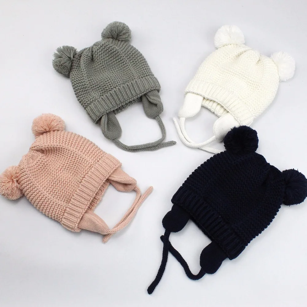 Милая детская шапка Bear Ears мягкая хлопковая для новорожденных двухслойная теплая