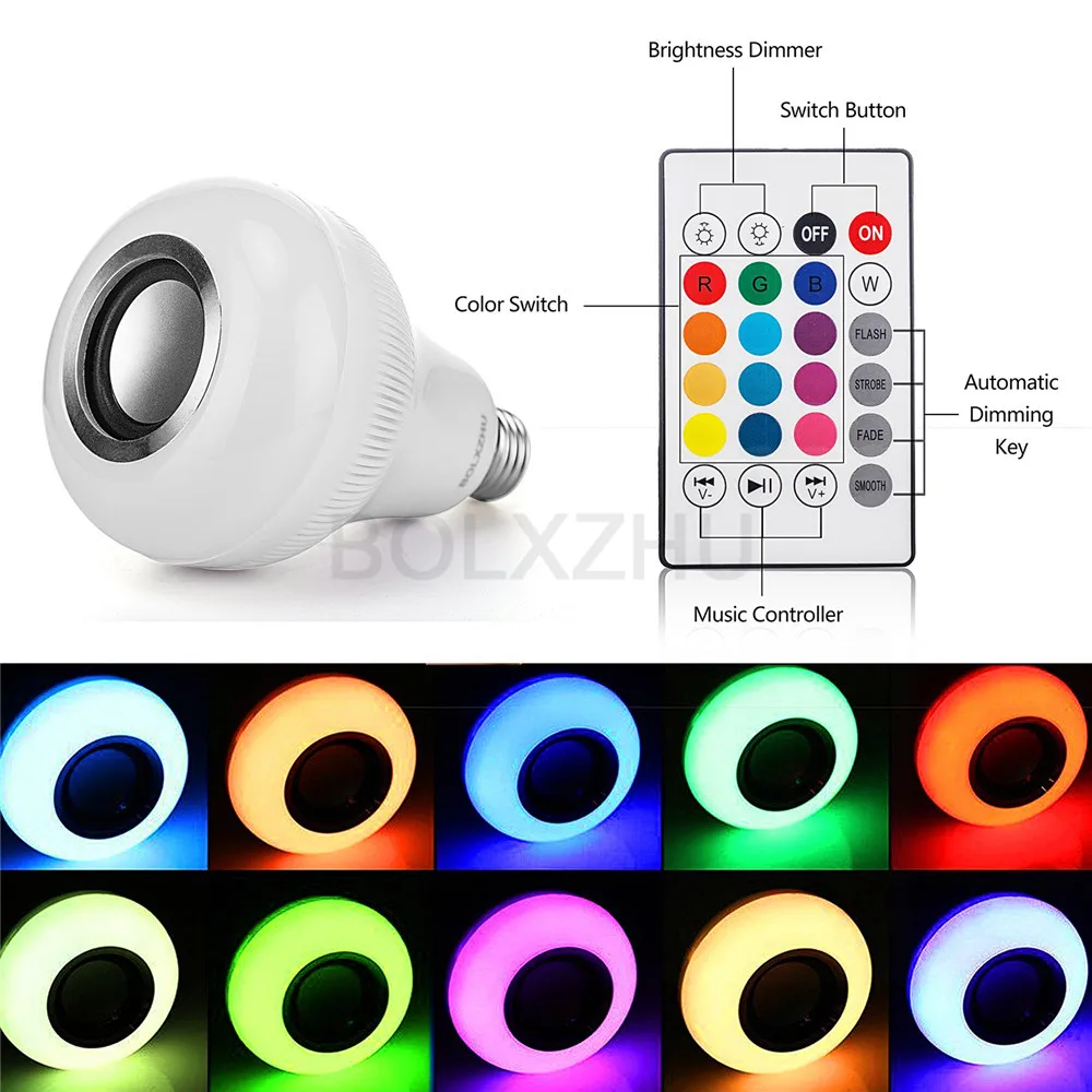 Беспроводной Bluetooth динамик E27 светодиодный RGB музыка пламя лампа умный RGBW