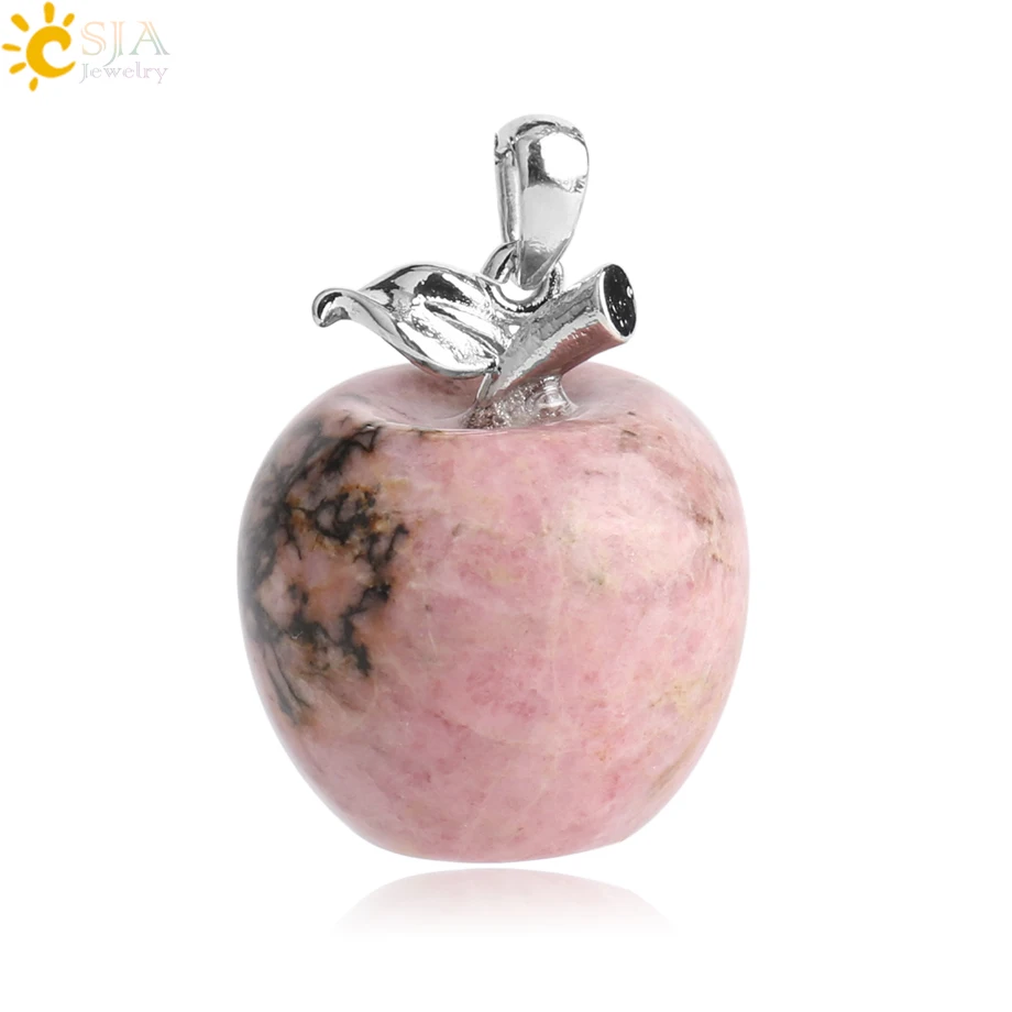 Line Rhodonite CSJA подвеска яблоко натуральный камень подвеска Кристалл кулоны кварцевые бусы ожерелья модные украшения для женщин подарок G046 - Окраска металла: Line Rhodonite