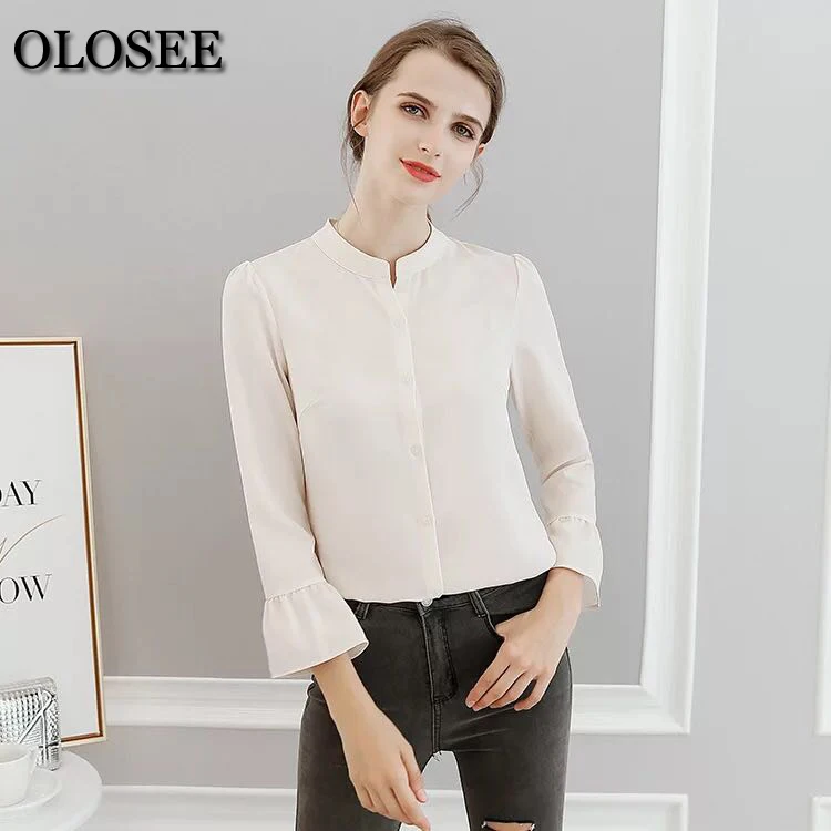 Casual Blusa Feminina Tops Lady Shirt Spring and Summer New Women's Sleeve Chiffon Women Loose Solid Color Base |