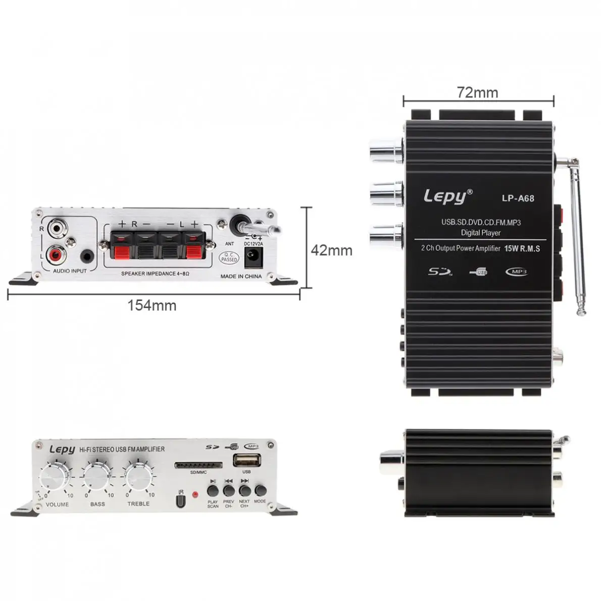 LEPY LP A68 цифровой 15 Вт x 2 2CH Hi Fi аудио плеер Автомобильный усилитель fm радио стерео